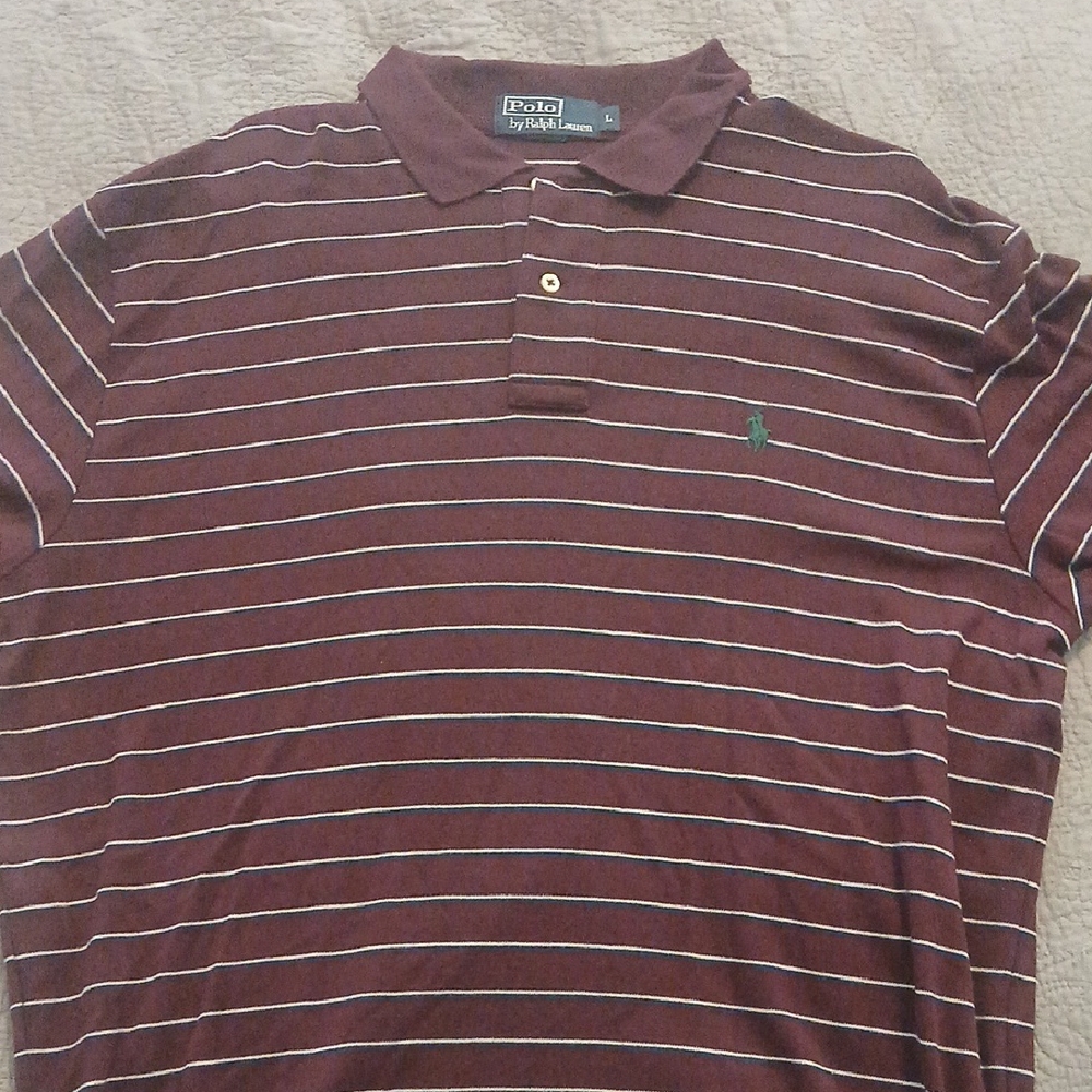Polo by Ralph Lauren Burgundy and Navy Striped Polo Shirt